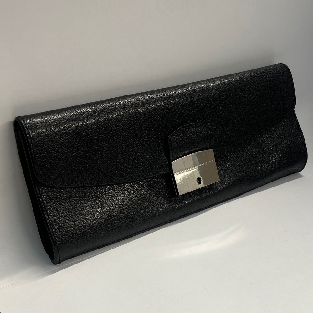 Mark & Graham Black Pebbled Leather Long Clutch Bag Toungue & Groove Closure